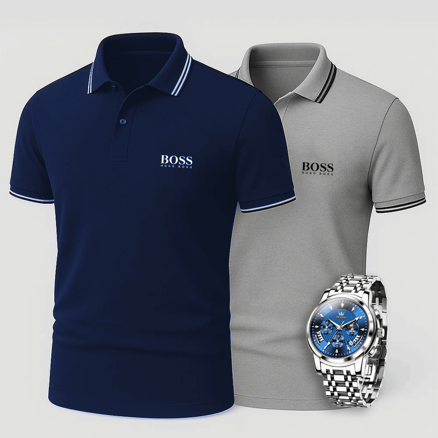 2 Hugo Boss Summer Polos + Free Watch – One Price Only