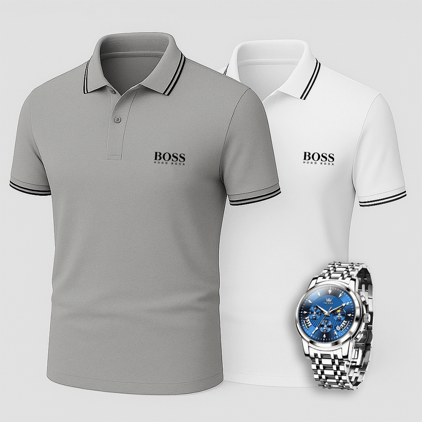 2 Hugo Boss Summer Polos + Free Watch – One Price Only