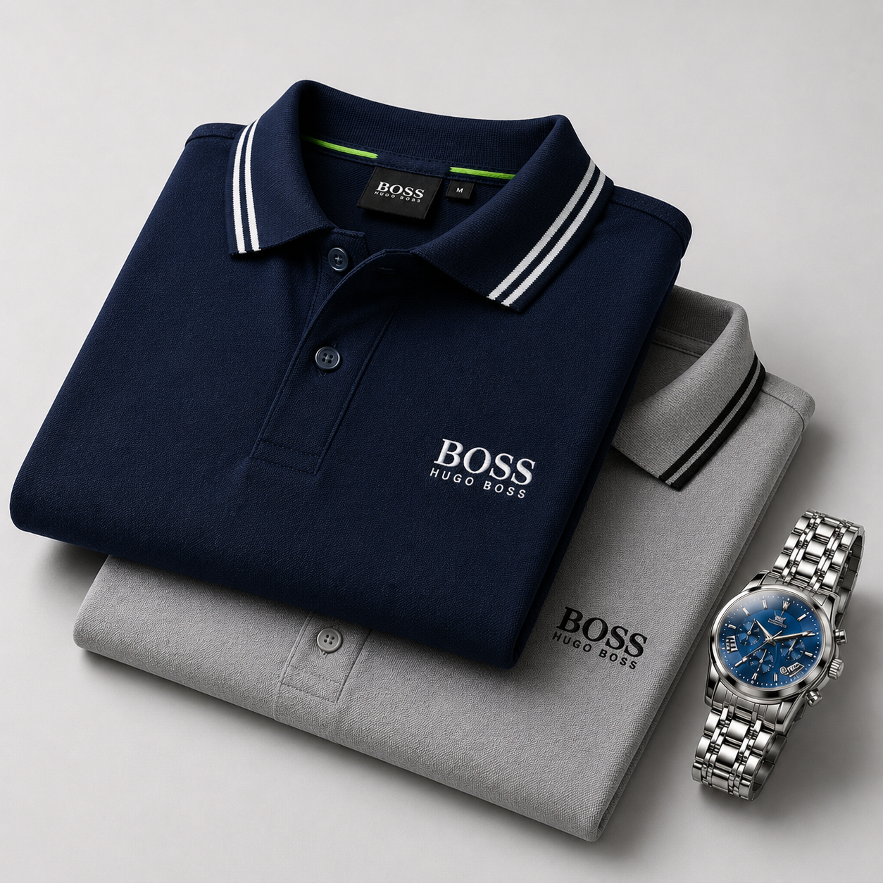 2 Hugo Boss Summer Polos + Free Watch – One Price Only